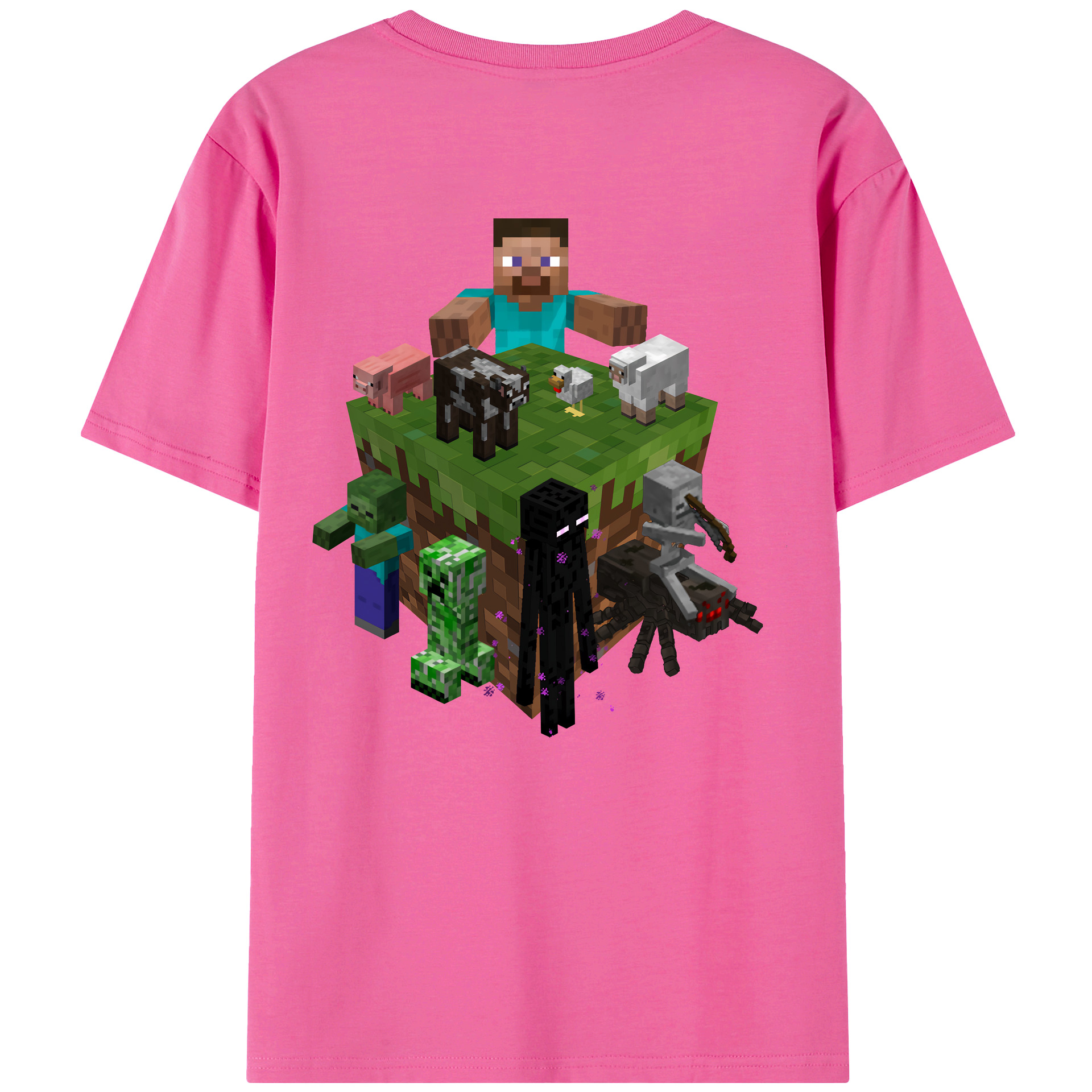 （画像用） マインクラフト ブロックの世界 Minecraft MC Block world レディース半袖Tシャツ(バックプリント)
